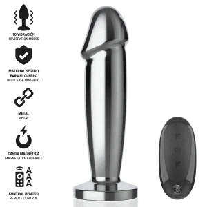 INTENSE - ANALNY PLUG 10 WIBRACJI METALOWY DILDO Z PILOTEM M